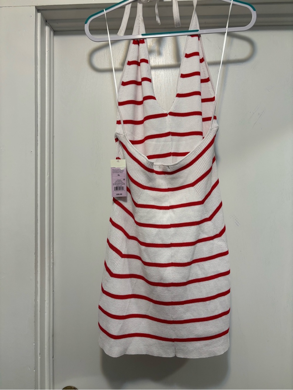 White and Red Striped Halter Dress - Picture 3 of 4